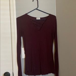 Long Sleeve Crossed V Neck
